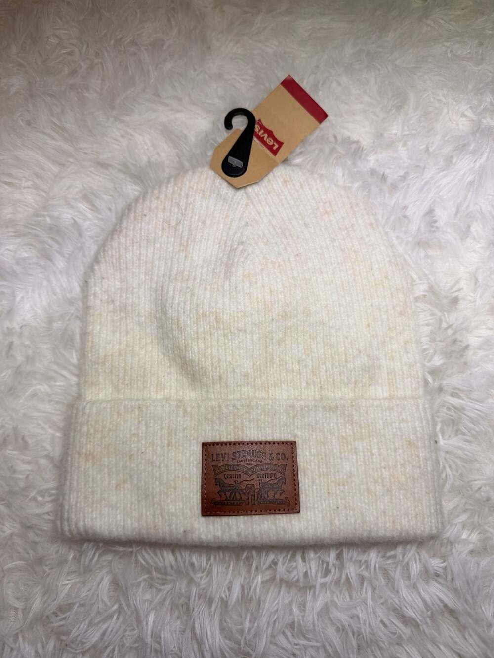 Levi's Leather Logo Patch Cream Beanie